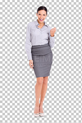 Buy stock photo Winner, success and portrait of business woman on isolated, PNG and transparent background. Corporate worker, celebration and excited female person fist pump for winning bonus, profit and promotion