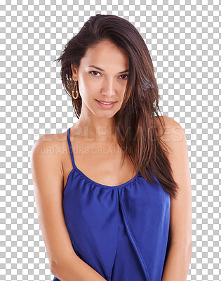 Buy stock photo Portrait, attitude and woman with casual, modern and cool fashion on isolated, transparent and png background. Face, style and fashionable female model pose in summer clothes, stylish or aesthetic 