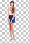 PNG of Full-length portrait of an attractive young woman in casual wear.