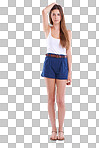 PNG of Full-length studio portrait of a beautiful young woman in a fashionable summer outfit