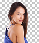 PNG studio portrait of a beautiful young woman looking over her shoulder.