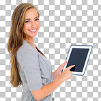 PNG Shot of an attractive young woman using a digital tablet.