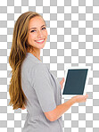 PNG of Studio portrait of an attractive young woman holding a digital tablet