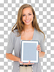 PNG of Studio portrait of an attractive young woman holding a digital tablet