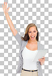 PNG Studio portrait of an attractive young woman holding a digital tablet