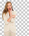 PNG of a young woman telling you a secret while pointing away