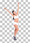 PNG Full length studio shot of a fit young woman in exercise clothing raising her arms in celebration 