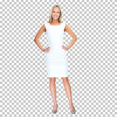 Buy stock photo Business fashion, portrait and happy confident woman with corporate dress, fashionable outfit or stylish clothes. Businesswoman, formal and professional person isolated on transparent, png background