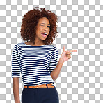 PNG of Studio shot of a beautiful young woman pointing to copyspace