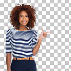 PNG of Studio shot of a beautiful young woman pointing to copyspace