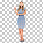 PNG Full-length studio portrait of a beautiful young woman pointing up at copyspace