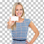 PNG of  studio portrait of a beautiful young woman holding out a blank business card