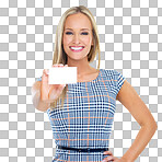 PNG of studio portrait of a beautiful young woman holding out a blank business card