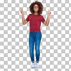 PNG Full-length studio portrait of a beautiful young woman showing the peace sign