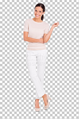 Buy stock photo Portrait, fashion and woman with a smile, casual outfit and confident lady isolated against a transparent background. Happy, female person or model with stylish clothes, happiness and trendy with png