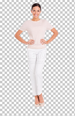 Buy stock photo Portrait, smile and fashion with a trendy woman isolated on a transparent background for designer style. Happy, confident and carefree with an attractive female model in fashionable clothes on PNG