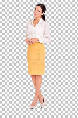 Buy stock photo Portrait, serious and woman with business, consultant or fashion isolated against a transparent background. Female person, professional advisor and employee with formal wear, confidence and png