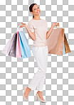 PNG Full-length studio portrait of an attractive young woman holding shopping bags