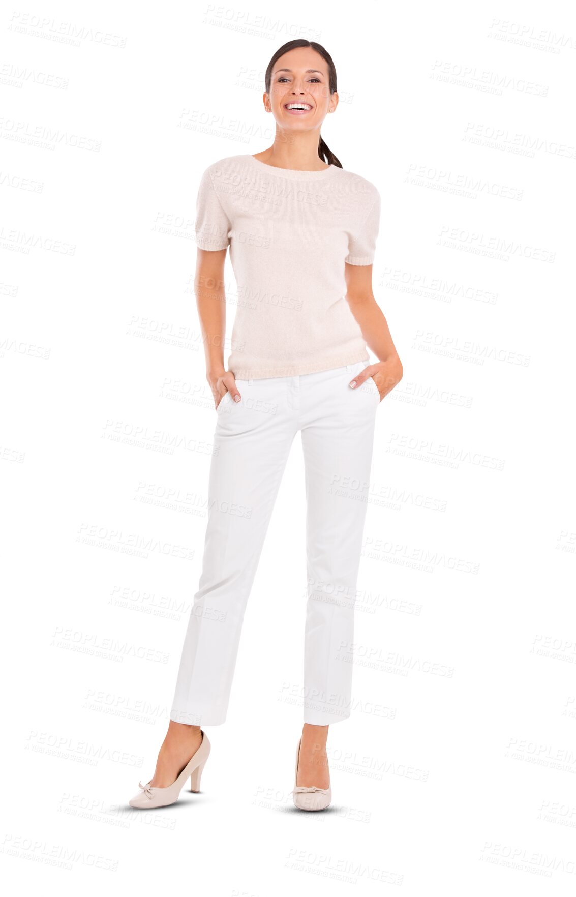 Buy stock photo Portrait, smile and fashion with a confident woman isolated on a transparent background for elegant style. Happy, trendy and carefree with an attractive female model in fashionable clothes on PNG