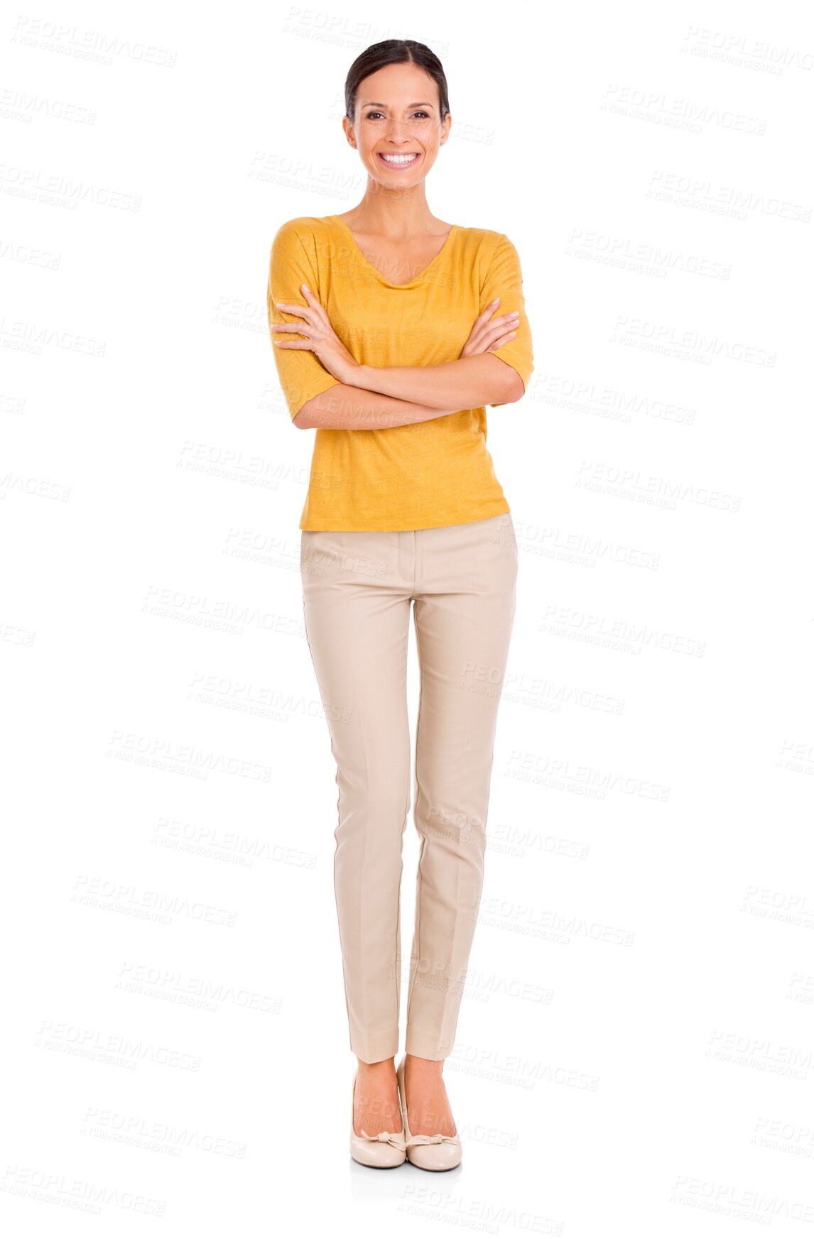 Buy stock photo Portrait, fashion and arms crossed with a stylish woman isolated on a transparent background for elegant style. Smile, confident and carefree with a happy female model in fashionable clothes on PNG