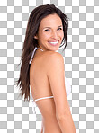 PNG Studio shot of a beautiful brunette model in a bikini.