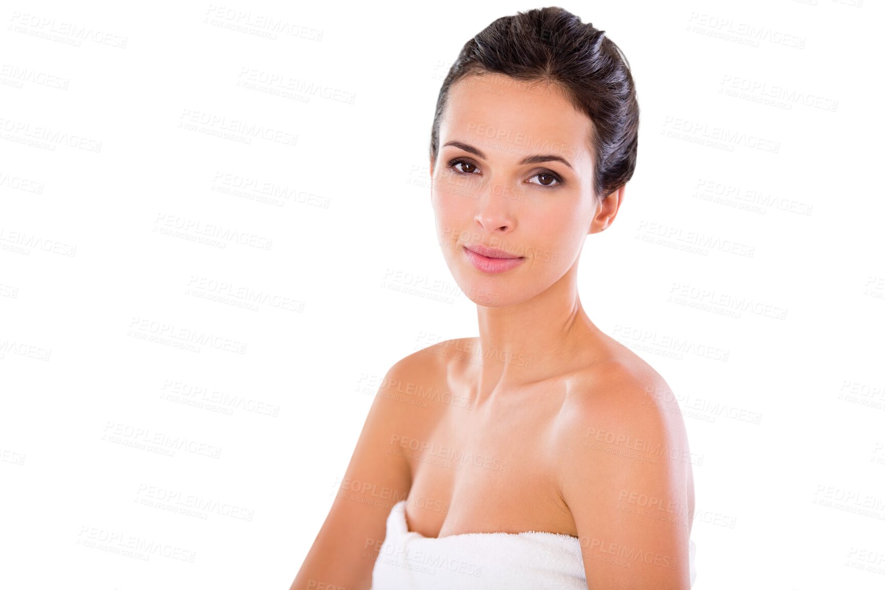 Buy stock photo Skincare, beauty and portrait of woman with natural, cosmetic and health facial treatment. Fresh, wellness and young female model with face dermatology routine isolated by transparent png background.