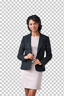 Buy stock photo Corporate, portrait of a businesswoman with glasses and smile isolated against a transparent png background. Empowerment or confident, professional and happy black female person pose for pride