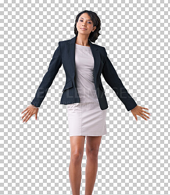Buy stock photo Professional, confidence and portrait of a female lawyer with leadership, pride and career success. Confident, attorney and businesswoman or corporate employee isolated by transparent png background.