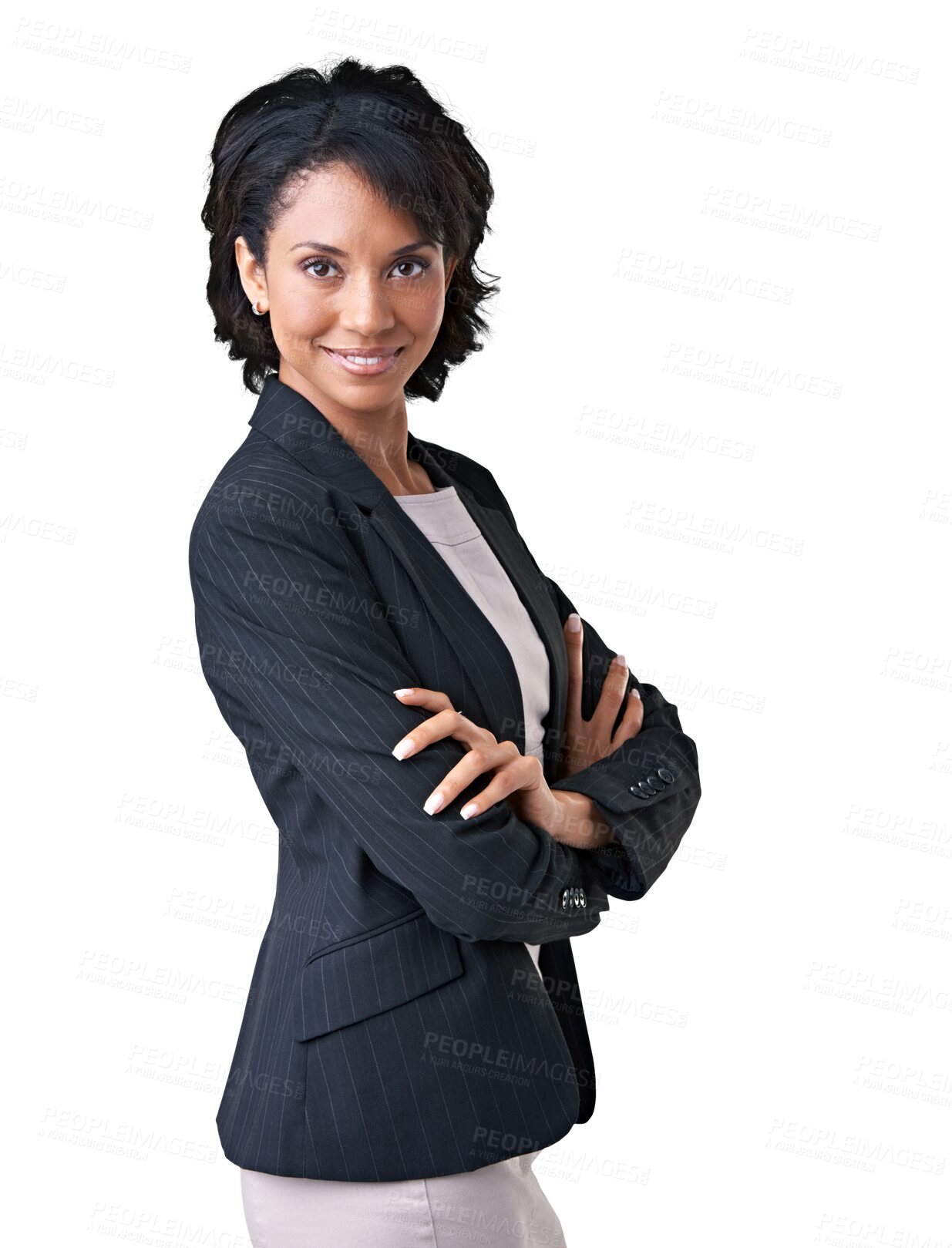 Buy stock photo Portrait, accountant and woman with arms crossed isolated on a transparent png background. Confidence, professional and happy entrepreneur, auditor and person from Brazil with pride for business.