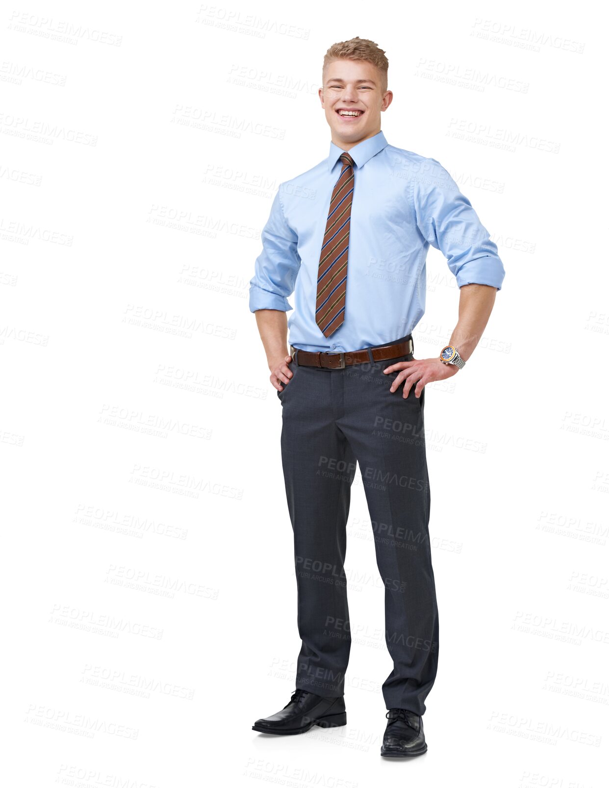 Buy stock photo Professional, man and laughing with smile in portrait for png, isolated and transparent background. Male employee, young corporate worker and happy business person with confidence in formal career