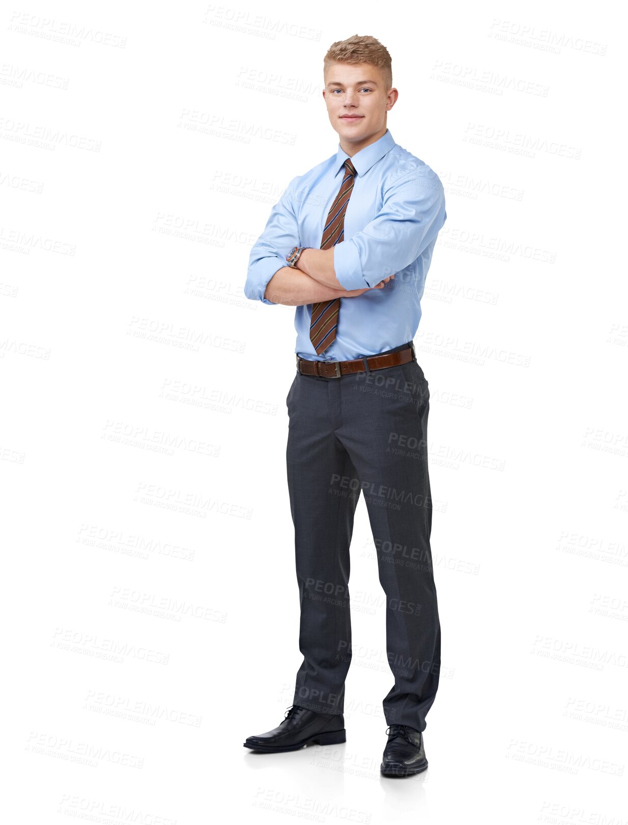 Buy stock photo Portrait, arms crossed and ambition with a business man isolated on a transparent background. Corporate, professional and internship with a young male employee ready for a new job opportunity on PNG