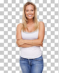 PNG of a gorgeous young woman smiling with her arms folded