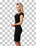 PNG of a  beautiful young woman in an elegant dress looking at the camera