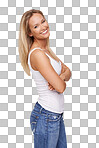 PNG of a gorgeous young woman smiling with her arms folded