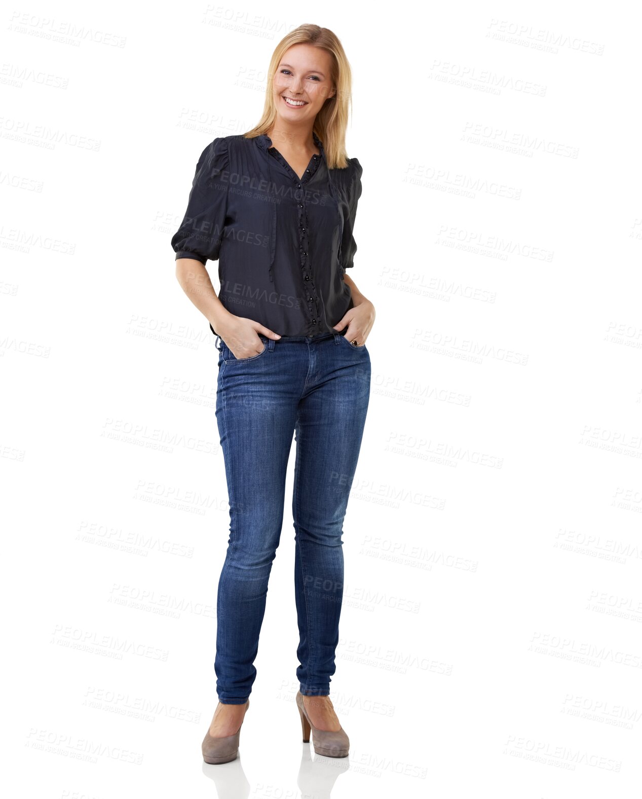 Buy stock photo Portrait of a woman smile and standing isolated on a transparent png background from Denmark. Elegance or natural confidence, casual clothing or proud and happy young female person posing and smiling