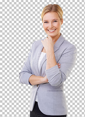 Buy stock photo Lawyer, portrait and happy business woman isolated on a transparent png background. Confidence, smile and female professional, attorney or person from Switzerland with pride for law, career and job.