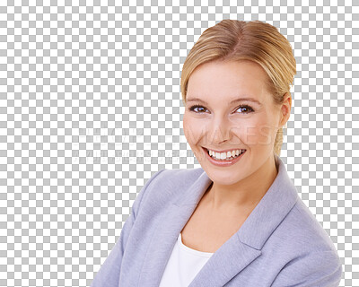 Buy stock photo Portrait, professional and business woman face for career, human resources or job management. Happy boss, employer or HR person in headshot and beautiful smile isolated on transparent png background 