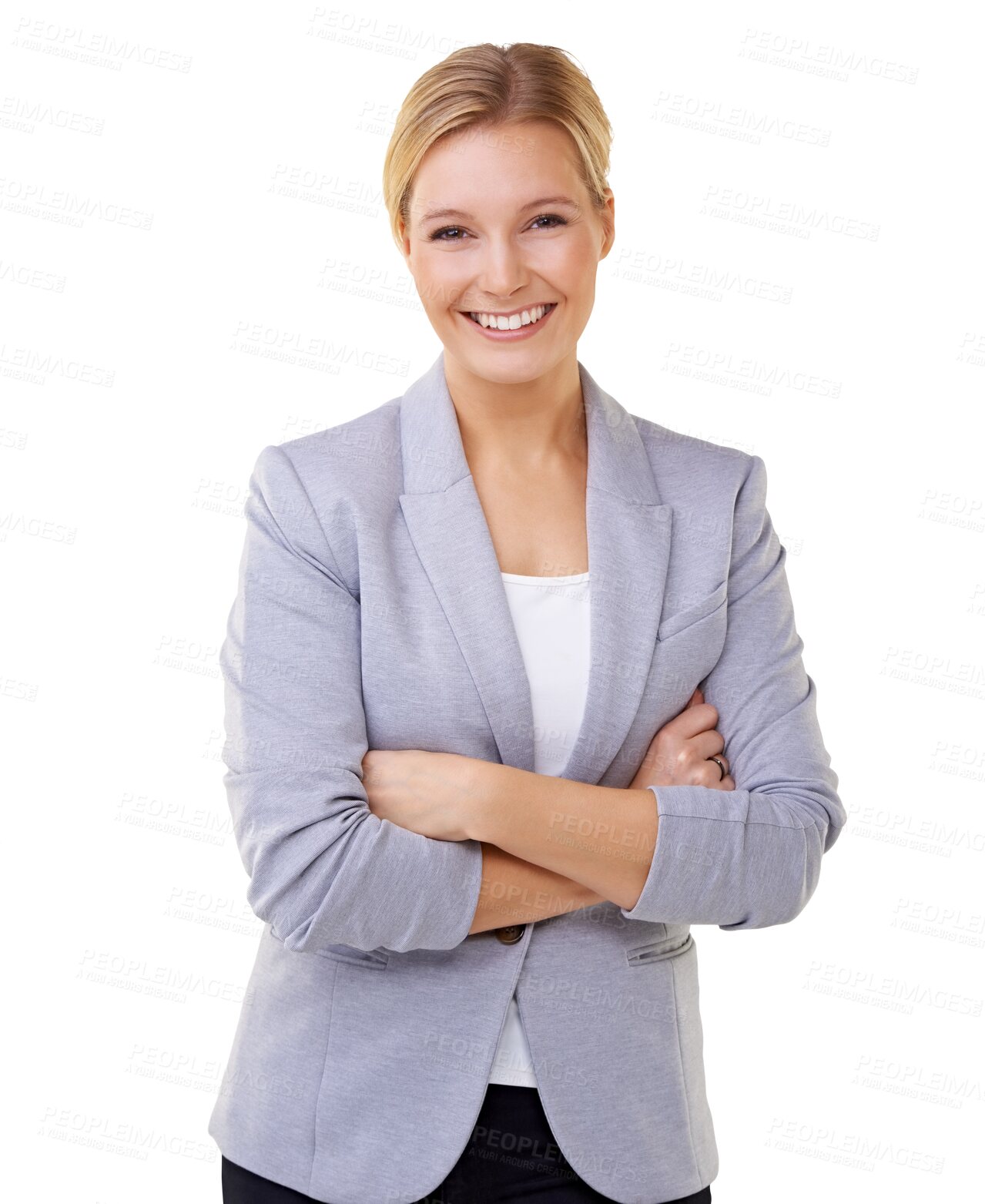 Buy stock photo Accountant, portrait and business woman with arms crossed isolated on a transparent png background. Confidence, entrepreneur and face of professional, auditor or person from Switzerland with a smile