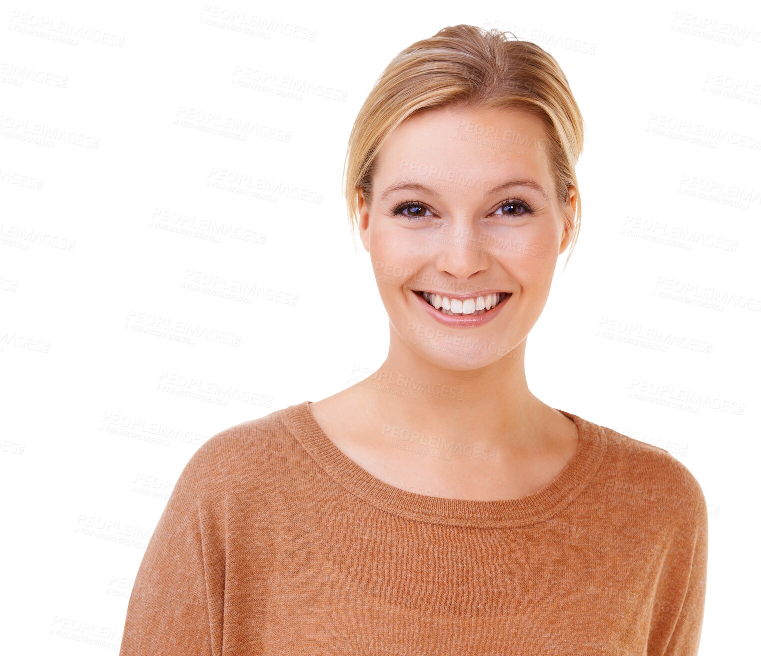 Buy stock photo Smile, portrait of a happy woman and isolated against a transparent png background.  Elegance or positive, satisfied in Sweden and cheerful or excited young female person smiling or natural.