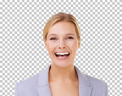 Buy stock photo Business woman, laughing and portrait of professional person with positivity isolated on transparent png background. Smile, success and career pride of corporate female employee with happiness