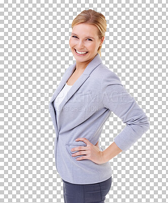 Buy stock photo Portrait, smile and business woman with career confidence, human resources or job management. Corporate model, employer or HR person in formal fashion and happy isolated on transparent png background