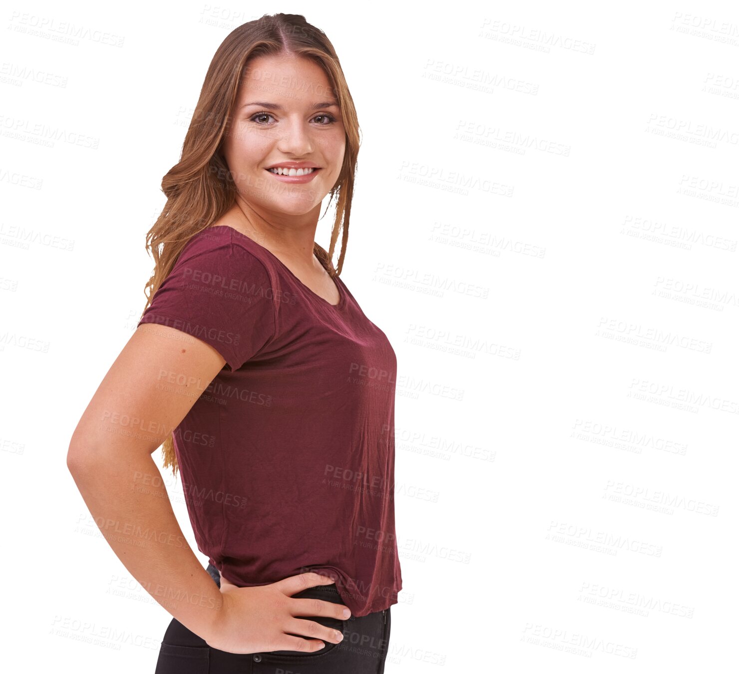 Buy stock photo Teenager, smile and portrait with girl and plus size  png or isolated and transparent background. Fashion, student and natural with confidence or trendy clothes with happiness or style or cool.