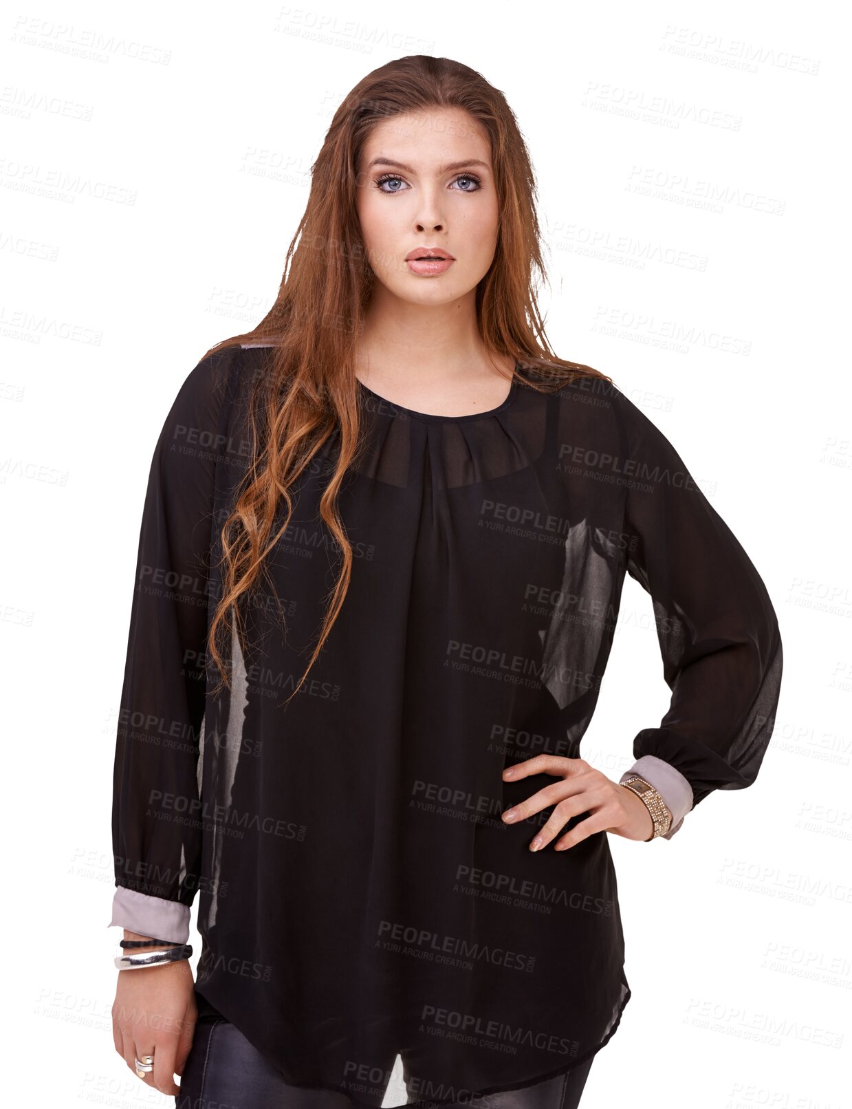 Buy stock photo Woman, confidence in portrait and fashion model with beauty isolated on transparent, png background. Edgy look, chic and hair with female person posing with attitude, trendy style and glamour