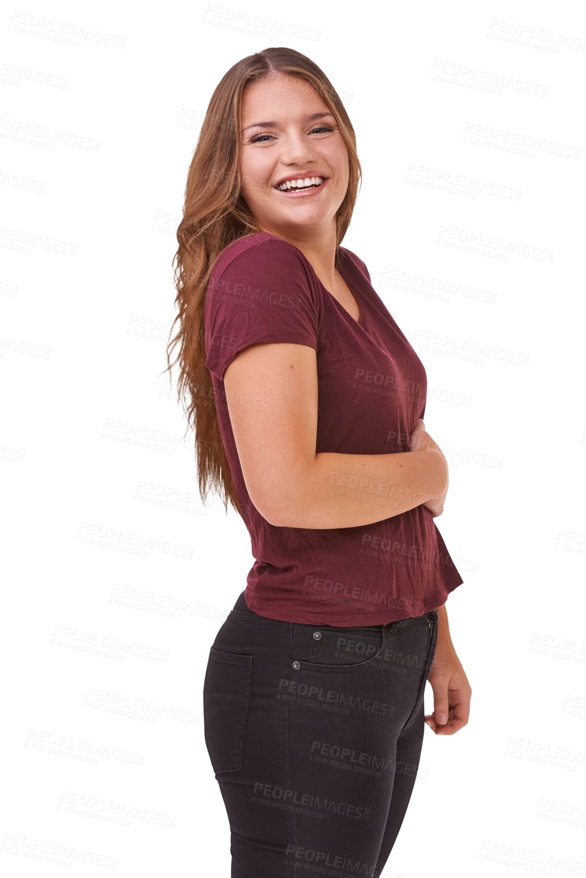 Buy stock photo Teenager, portrait and girl with diet and nutrition in png or isolated or transparent background. Healthy living, satisfied and student, feeling stomach for pleased or weight loss for motivation.