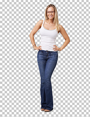 PNG of a Confident woman in blue jeans standing with her hands on her hips  - portrait  Buy Stock Photo on PeopleImages, Picture And Royalty Free  Image. Pic 2836331 - PeopleImages