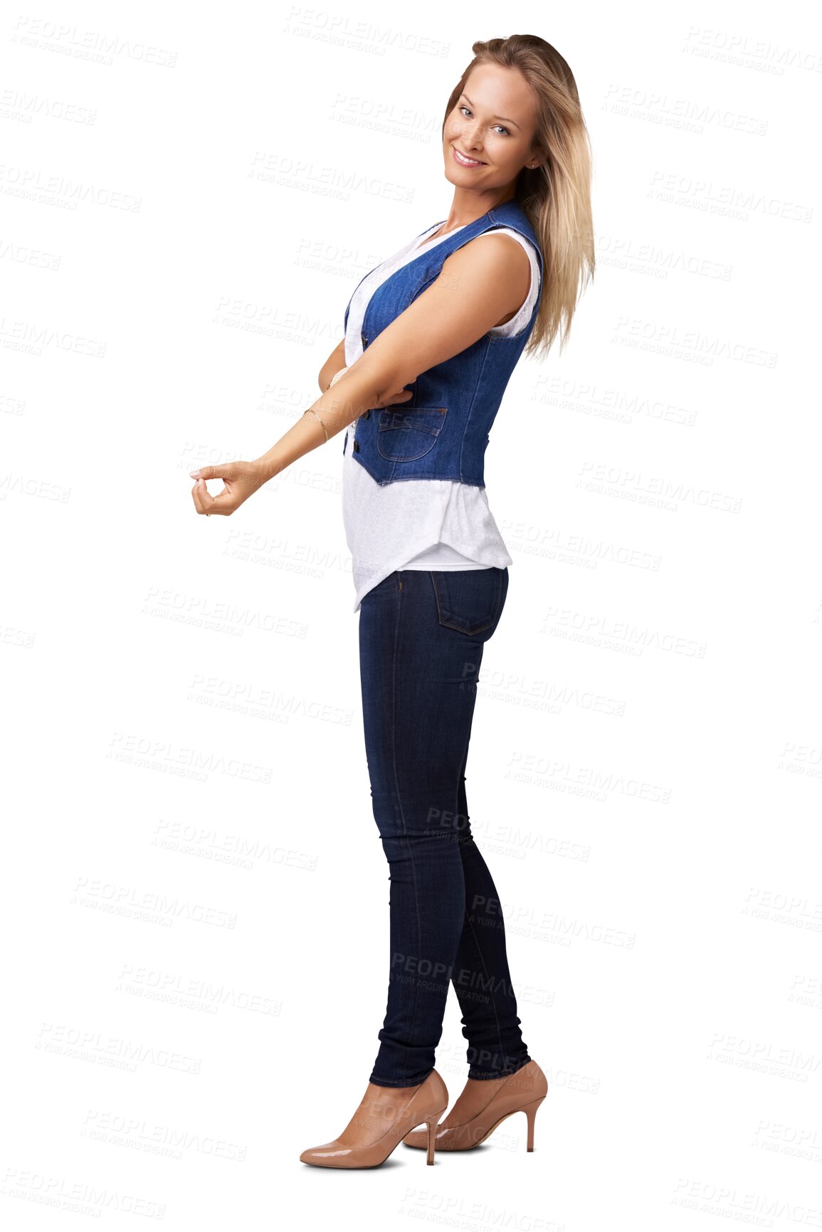 Buy stock photo Fashion, style and portrait of woman with smile on isolated, PNG and transparent background. Beauty, confidence and happy attractive female person with trendy outfit, stylish and casual clothes