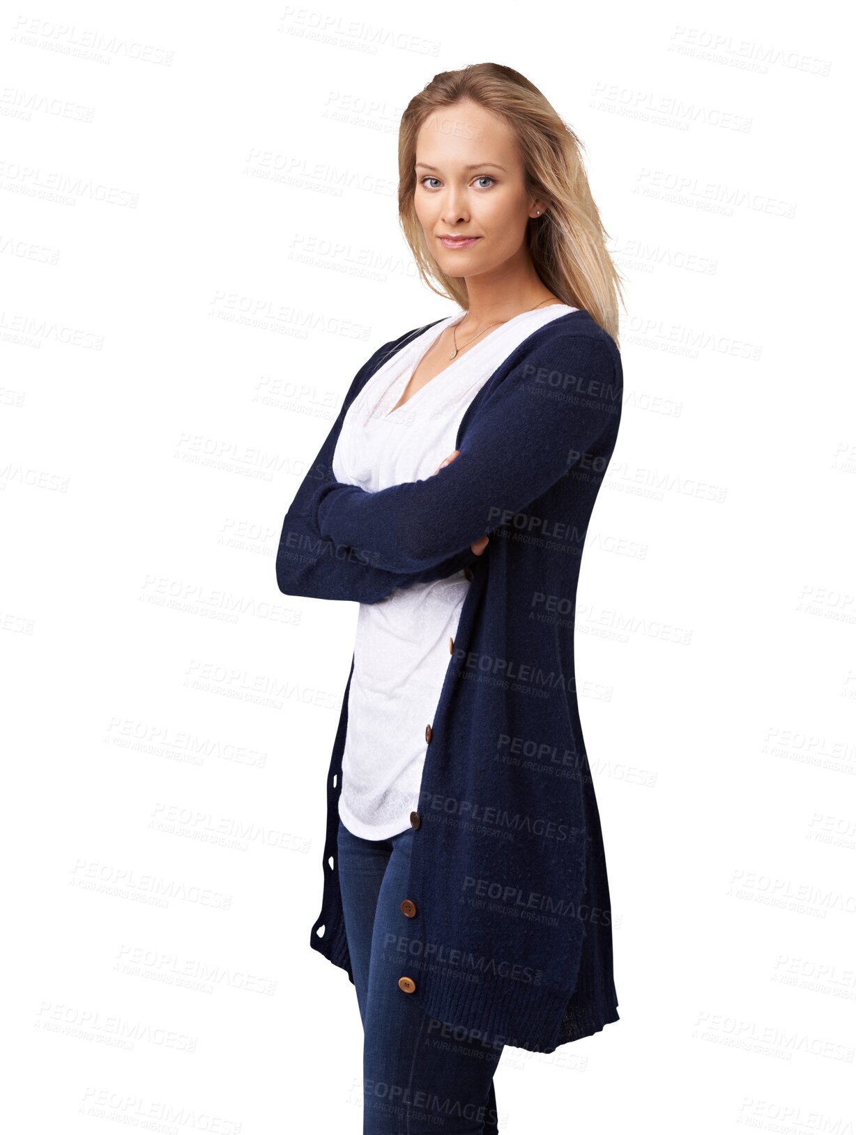 Buy stock photo Fashion, crossed arms and portrait of confident woman on isolated, PNG and transparent background. Beauty, attractive and female person with confidence in trendy outfit, style and casual clothes