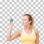 PNG Cropped view of a woman squeezing a stress ball 