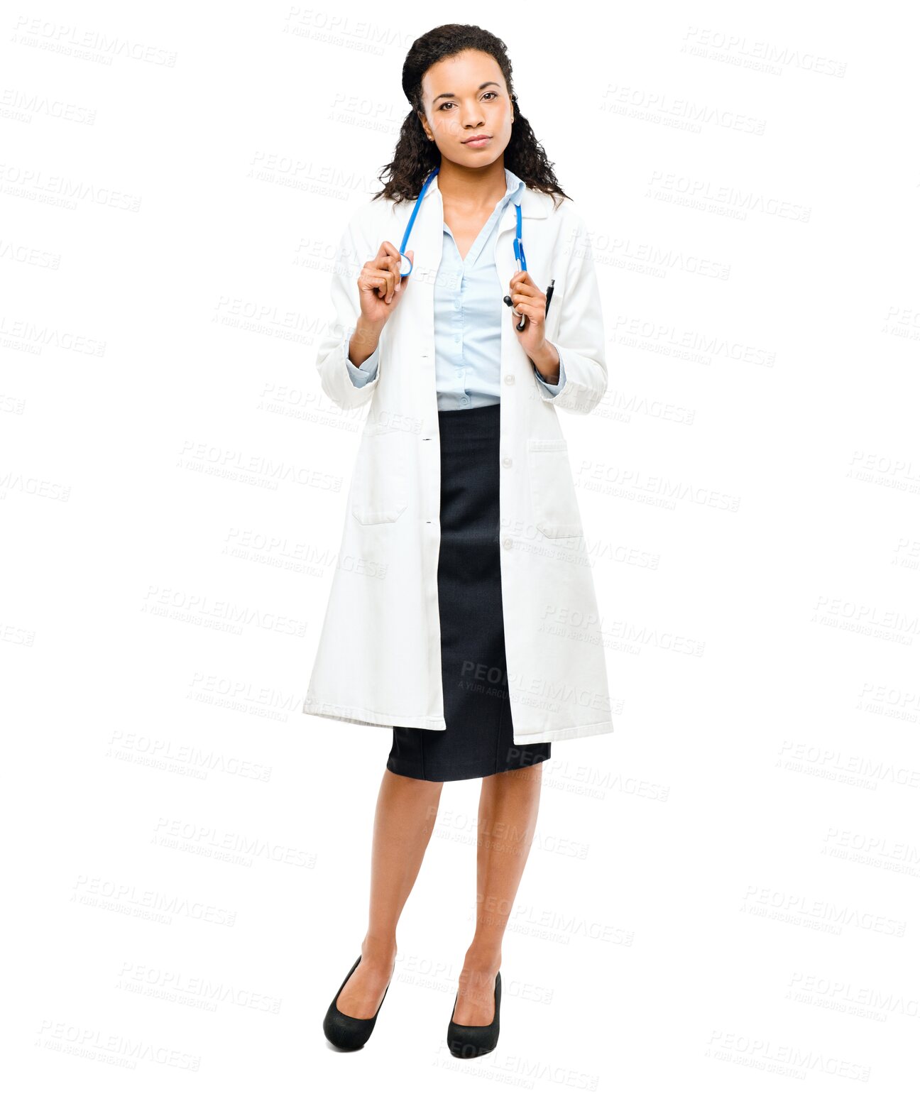 Buy stock photo Doctor, job and portrait with woman in medical, healthcare and wellness work feeling confident. Female person, professional and isolated on a transparent, png background for expert hospital employee
