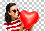 PNG Shot of a young woman holding a heart shaped balloon 